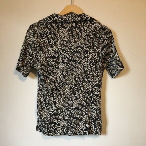 90s Crepe Botanical Silhouette Button Down Shirt - Picture 2 of 14